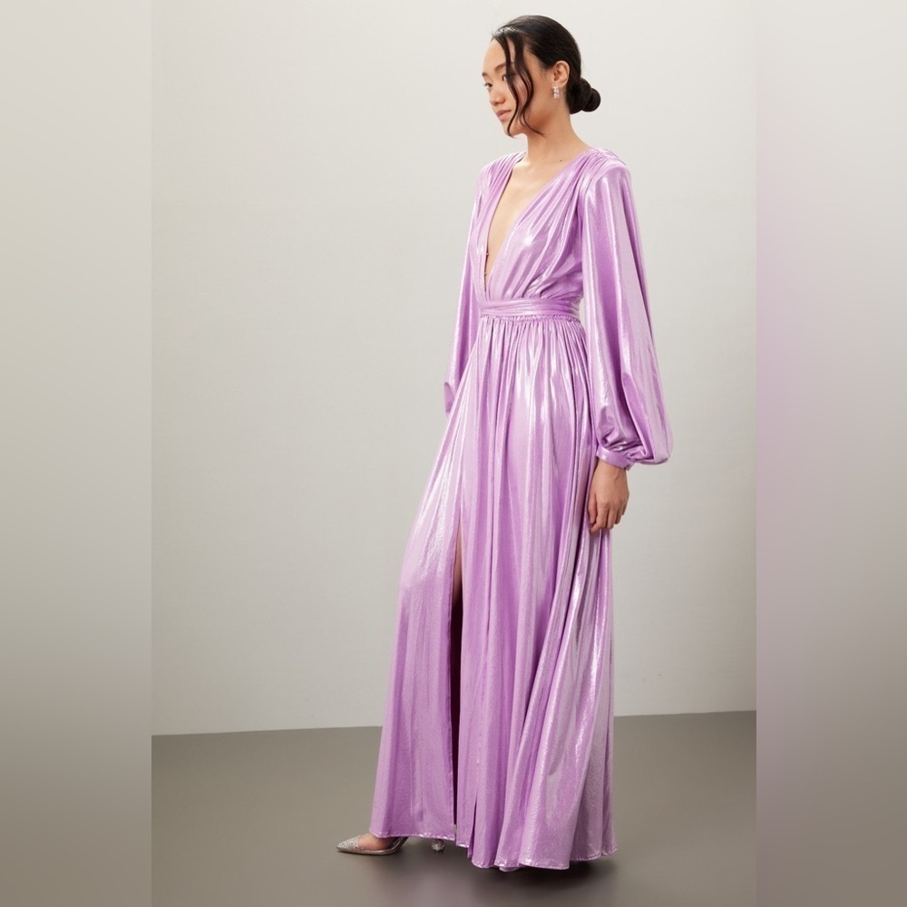 New! Bronx and Banco Zoe Lilac Metallic Maxi Gown💜 Purple/Pink 💜 Medium - Picture 10 of 16